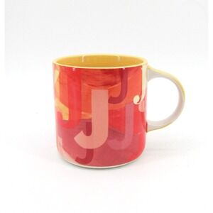 Anthropologie J Monogram Lottie Mug Orange Red Yellow Pink Letter Initial